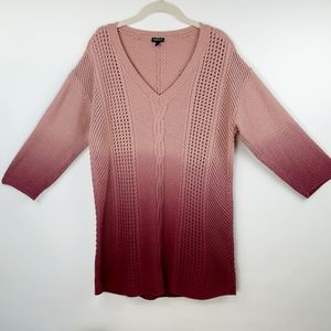 TORRID Dip Dye Ombre Pink V-neck Cable Knit 3/4 Sleeved Tunic Sweater Size 2